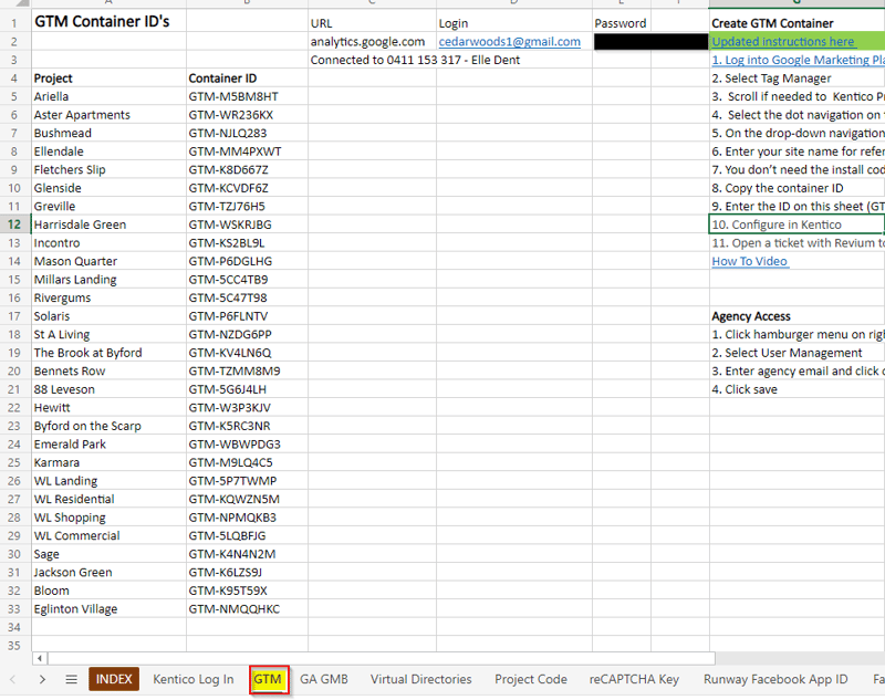 GTM spreadsheet